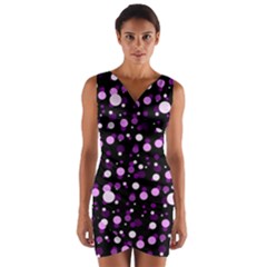 Purple, Pink Bokeh Dots, Asymmetric Polka Dot With Modern Twist Wrap Front Bodycon Dress by Casemiro