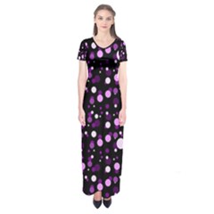 Purple, Pink Bokeh Dots, Asymmetric Polka Dot With Modern Twist Short Sleeve Maxi Dress by Casemiro