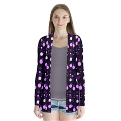 Purple, Pink Bokeh Dots, Asymmetric Polka Dot With Modern Twist Drape Collar Cardigan by Casemiro