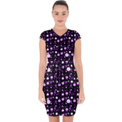 Purple, Pink Bokeh Dots, Asymmetric Polka Dot With Modern Twist Capsleeve Drawstring Dress  by Casemiro