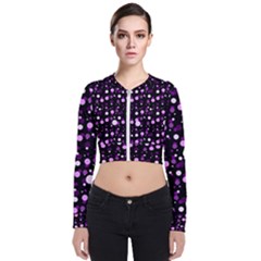 Purple, Pink Bokeh Dots, Asymmetric Polka Dot With Modern Twist Long Sleeve Zip Up Bomber Jacket by Casemiro