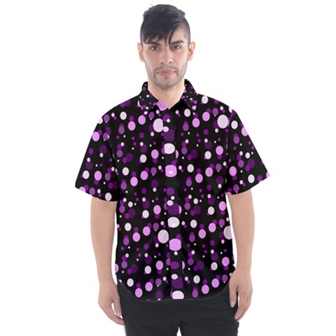 Purple, Pink Bokeh Dots, Asymmetric Polka Dot With Modern Twist Men s Short Sleeve Shirt by Casemiro