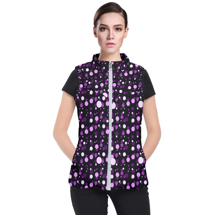 Purple, pink bokeh dots, asymmetric polka dot with modern twist Women s Puffer Vest