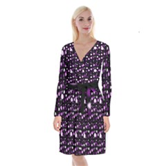 Purple, Pink Bokeh Dots, Asymmetric Polka Dot With Modern Twist Long Sleeve Velvet Front Wrap Dress by Casemiro