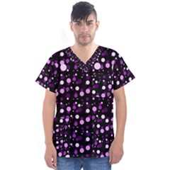 Purple, Pink Bokeh Dots, Asymmetric Polka Dot With Modern Twist Men s V-neck Scrub Top