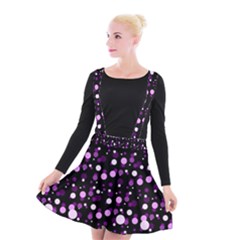 Purple, Pink Bokeh Dots, Asymmetric Polka Dot With Modern Twist Suspender Skater Skirt by Casemiro