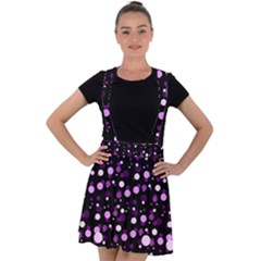 Purple, Pink Bokeh Dots, Asymmetric Polka Dot With Modern Twist Velvet Suspender Skater Skirt by Casemiro