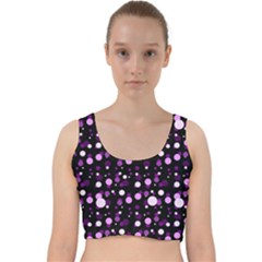 Purple, Pink Bokeh Dots, Asymmetric Polka Dot With Modern Twist Velvet Racer Back Crop Top by Casemiro