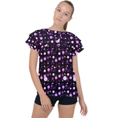 Purple, Pink Bokeh Dots, Asymmetric Polka Dot With Modern Twist Ruffle Collar Chiffon Blouse