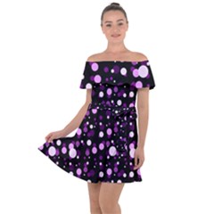 Purple, Pink Bokeh Dots, Asymmetric Polka Dot With Modern Twist Off Shoulder Velour Dress by Casemiro