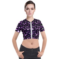 Purple, Pink Bokeh Dots, Asymmetric Polka Dot With Modern Twist Short Sleeve Cropped Jacket by Casemiro