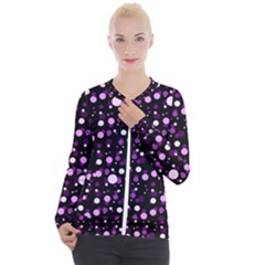 Purple, Pink Bokeh Dots, Asymmetric Polka Dot With Modern Twist Casual Zip Up Jacket by Casemiro