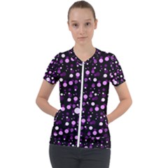 Purple, Pink Bokeh Dots, Asymmetric Polka Dot With Modern Twist Short Sleeve Zip Up Jacket by Casemiro