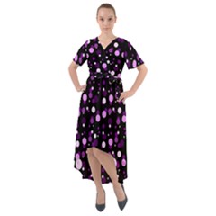 Purple, Pink Bokeh Dots, Asymmetric Polka Dot With Modern Twist Front Wrap High Low Dress by Casemiro