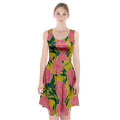 Pink Flower Seamless Pattern Racerback Midi Dress