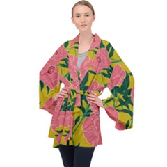 Pink Flower Seamless Pattern Long Sleeve Velvet Kimono  by Amaryn4rt