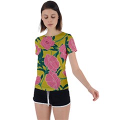 Pink Flower Seamless Pattern Back Circle Cutout Sports Tee