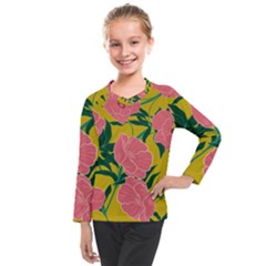 Pink Flower Seamless Pattern Kids  Long Mesh Tee