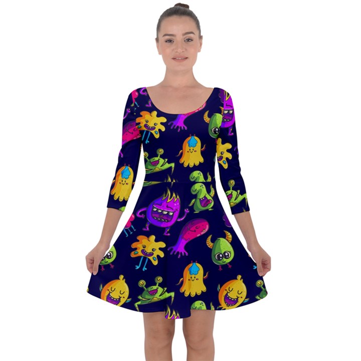 Space Patterns Quarter Sleeve Skater Dress