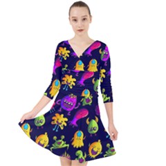 Space Patterns Quarter Sleeve Front Wrap Dress