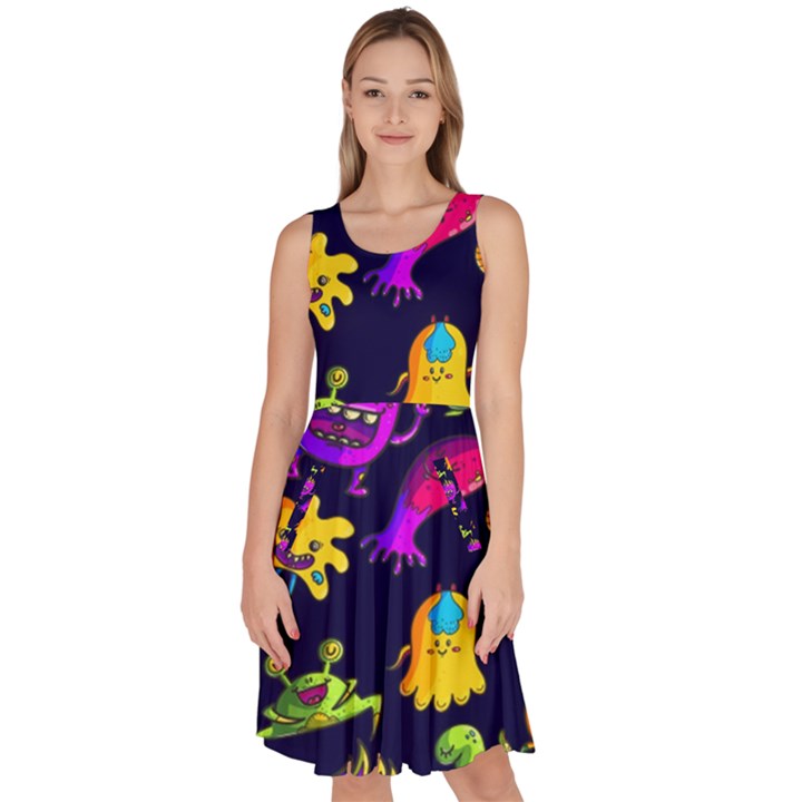 Space Patterns Knee Length Skater Dress With Pockets