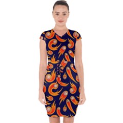 Space Patterns Pattern Capsleeve Drawstring Dress 