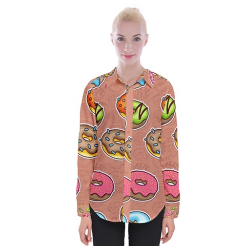 Doughnut Doodle Colorful Seamless Pattern Womens Long Sleeve Shirt by Amaryn4rt