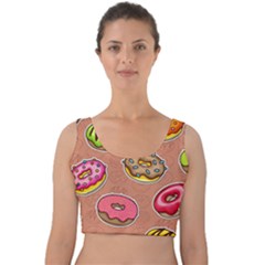 Doughnut Doodle Colorful Seamless Pattern Velvet Crop Top by Amaryn4rt