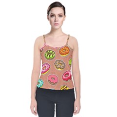 Doughnut Doodle Colorful Seamless Pattern Velvet Spaghetti Strap Top by Amaryn4rt