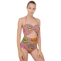 Doughnut Doodle Colorful Seamless Pattern Scallop Top Cut Out Swimsuit by Amaryn4rt