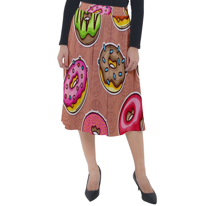 Doughnut Doodle Colorful Seamless Pattern Classic Velour Midi Skirt 