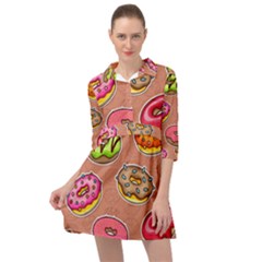 Doughnut Doodle Colorful Seamless Pattern Mini Skater Shirt Dress by Amaryn4rt