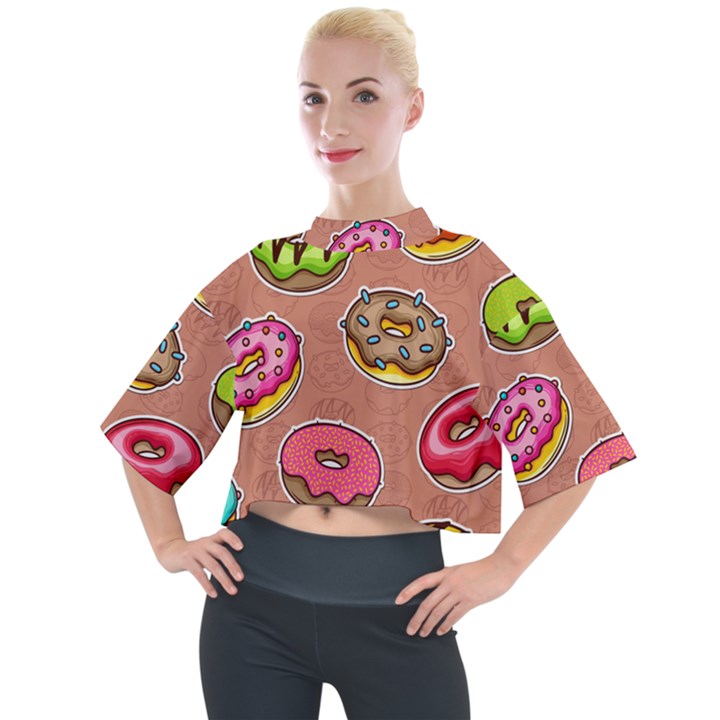 Doughnut Doodle Colorful Seamless Pattern Mock Neck Tee