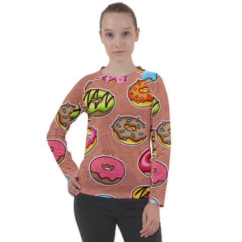 Doughnut Doodle Colorful Seamless Pattern Women s Long Sleeve Raglan Tee by Amaryn4rt