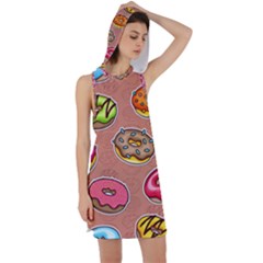 Doughnut Doodle Colorful Seamless Pattern Racer Back Hoodie Dress