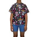 Day Dead Skull With Floral Ornament Flower Seamless Pattern Kids  Short Sleeve Swimwear View1