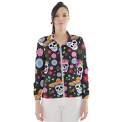 Day Dead Skull With Floral Ornament Flower Seamless Pattern Women s Windbreaker by Amaryn4rt