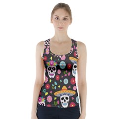 Day Dead Skull With Floral Ornament Flower Seamless Pattern Racer Back Sports Top by Amaryn4rt