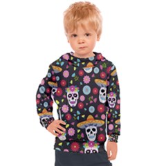 Day Dead Skull With Floral Ornament Flower Seamless Pattern Kids  Hooded Pullover by Amaryn4rt