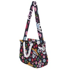 Day Dead Skull With Floral Ornament Flower Seamless Pattern Rope Handles Shoulder Strap Bag by Amaryn4rt