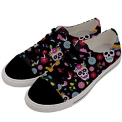 Day Dead Skull With Floral Ornament Flower Seamless Pattern Men s Low Top Canvas Sneakers by Amaryn4rt