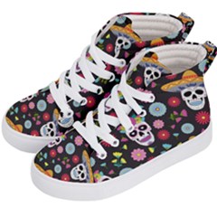 Day Dead Skull With Floral Ornament Flower Seamless Pattern Kids  Hi-top Skate Sneakers by Amaryn4rt