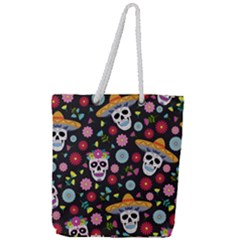 Day Dead Skull With Floral Ornament Flower Seamless Pattern Full Print Rope Handle Tote (large) by Amaryn4rt