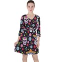 Day Dead Skull With Floral Ornament Flower Seamless Pattern Ruffle Dress View1