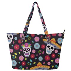 Day Dead Skull With Floral Ornament Flower Seamless Pattern Full Print Shoulder Bag by Amaryn4rt