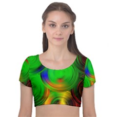 Pebbles In A Rainbow Pond Velvet Short Sleeve Crop Top  by ScottFreeArt