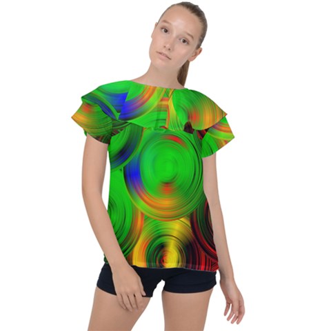 Pebbles In A Rainbow Pond Ruffle Collar Chiffon Blouse by ScottFreeArt