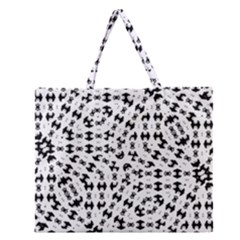 Black And White Ethnic Print Zipper Large Tote Bag