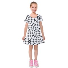 Black And White Ethnic Print Kids  Short Sleeve Velvet Dress