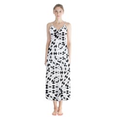 Black And White Ethnic Print Button Up Chiffon Maxi Dress